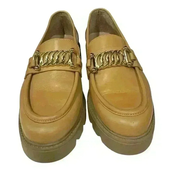 Gems Chunky Lug Sole Platform Leather Moccasins Loafers Size 9| Cream/Tan - Picture 7 of 9